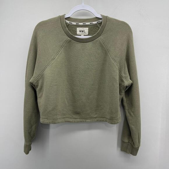 Madewell MWL Airyterry Crop Sweatshirt in Heather Olive Tree Green - Picture 1 of 7